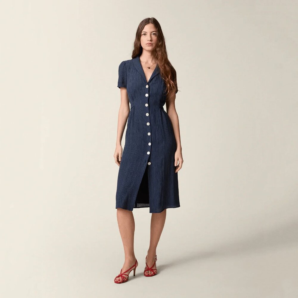 Rouje Marin Dress in Crinkle Indigo - sz 4